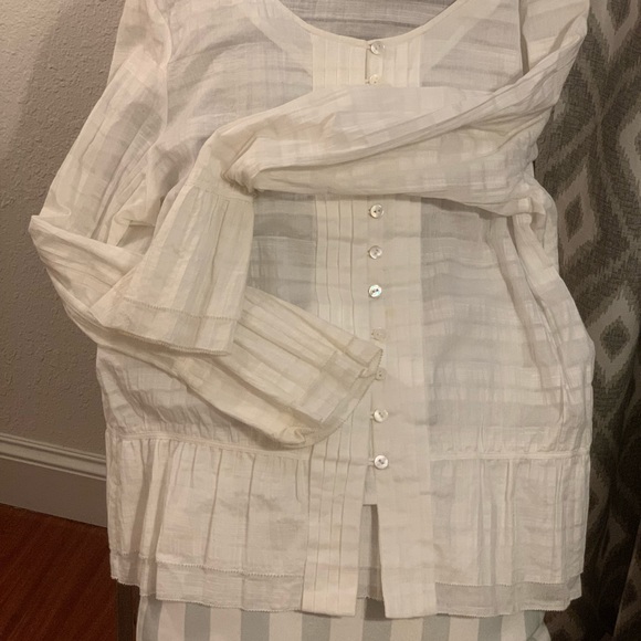 White Button Down Blouse with Ruffles - Picture 1 of 6